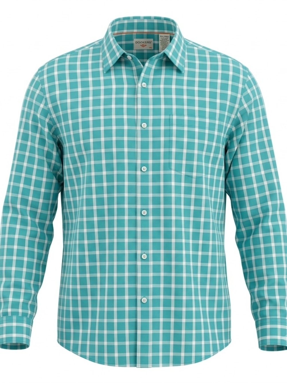Dockers Men's Teal Turquoise Plaid Button Down Long Sleeve Shirt Size XXL
